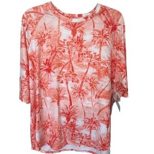 Reel Legends Reel-Tec Performance Top orange white palm tree sunset UPF 50 NWT